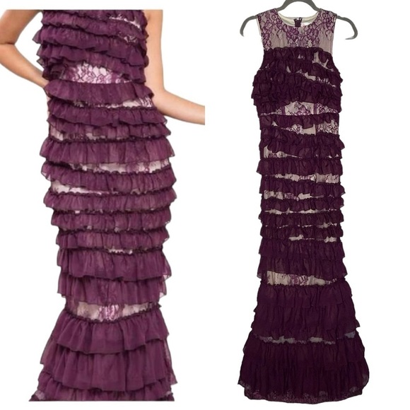 L'ATISTE Dresses & Skirts - NWT L’ATISTE By Amy Purple Lace and Ruffle Mermaid Gown